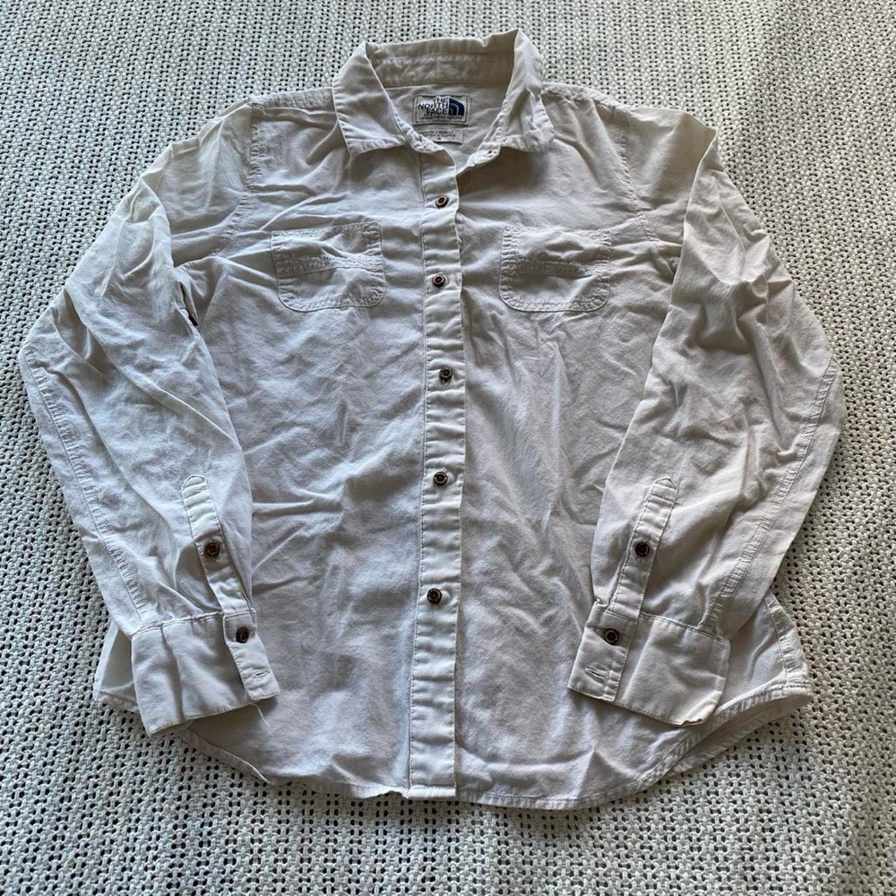 North Face Cream Colored Long Sleeve Button Up Shirt